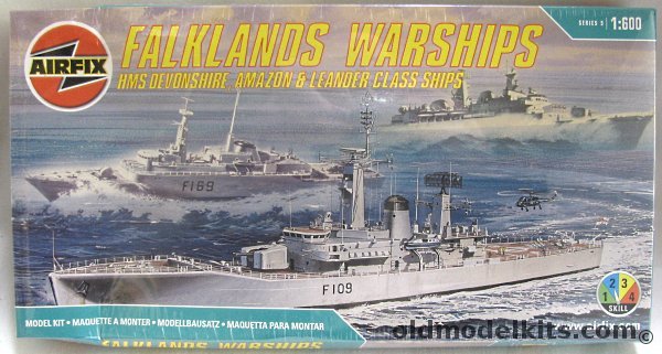 Airfix 1/600 Falklands Warships - Devonshire (County Class)- Amazon (Type 21) and Leander Class, 05205 plastic model kit